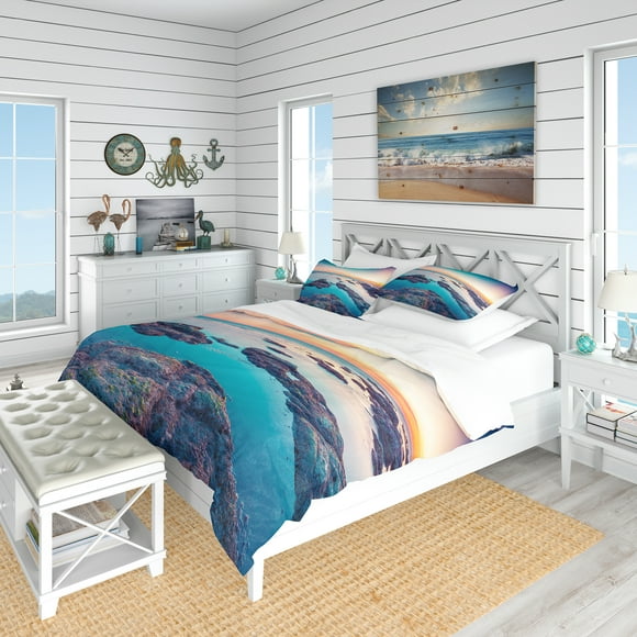 Designart - Blue Sicily Island - Coastal Duvet Cover Set