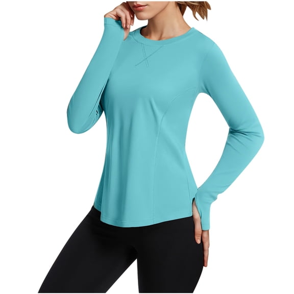 Wiyuqeen Women's Sun Shirts UV Protection Rash Guard Long Sleeve Swim Shirts Crew Neck Lightweight Workout Tops with Thumb Holes Pocket
