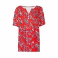 thumbnail image 4 of Rezuofi 1 Pcs Womens Tops Summer Short Sleeve Ruched Tunic Shirts Henley V Neck Button T Shirts Dressy Casual Floral Blouse Loose Cute Tees, 4 of 5