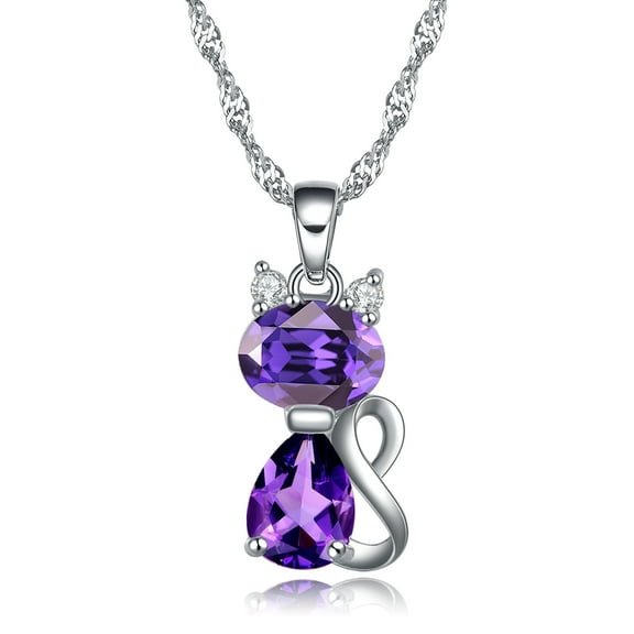 Kitten Cat Pendant Necklace for Women Purple Cubic Zirconia Ginger Lyne Collection