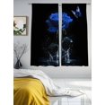 thumbnail image 3 of Sheer Curtains 63 Inches Long 2 Panels, Blue Rose Butterfly Splash on Black Rod Pocket Curtain Voile Draperies, Abstract Art Botanical Light Filtering Window Treatment for Living Room Bedroom, 3 of 8