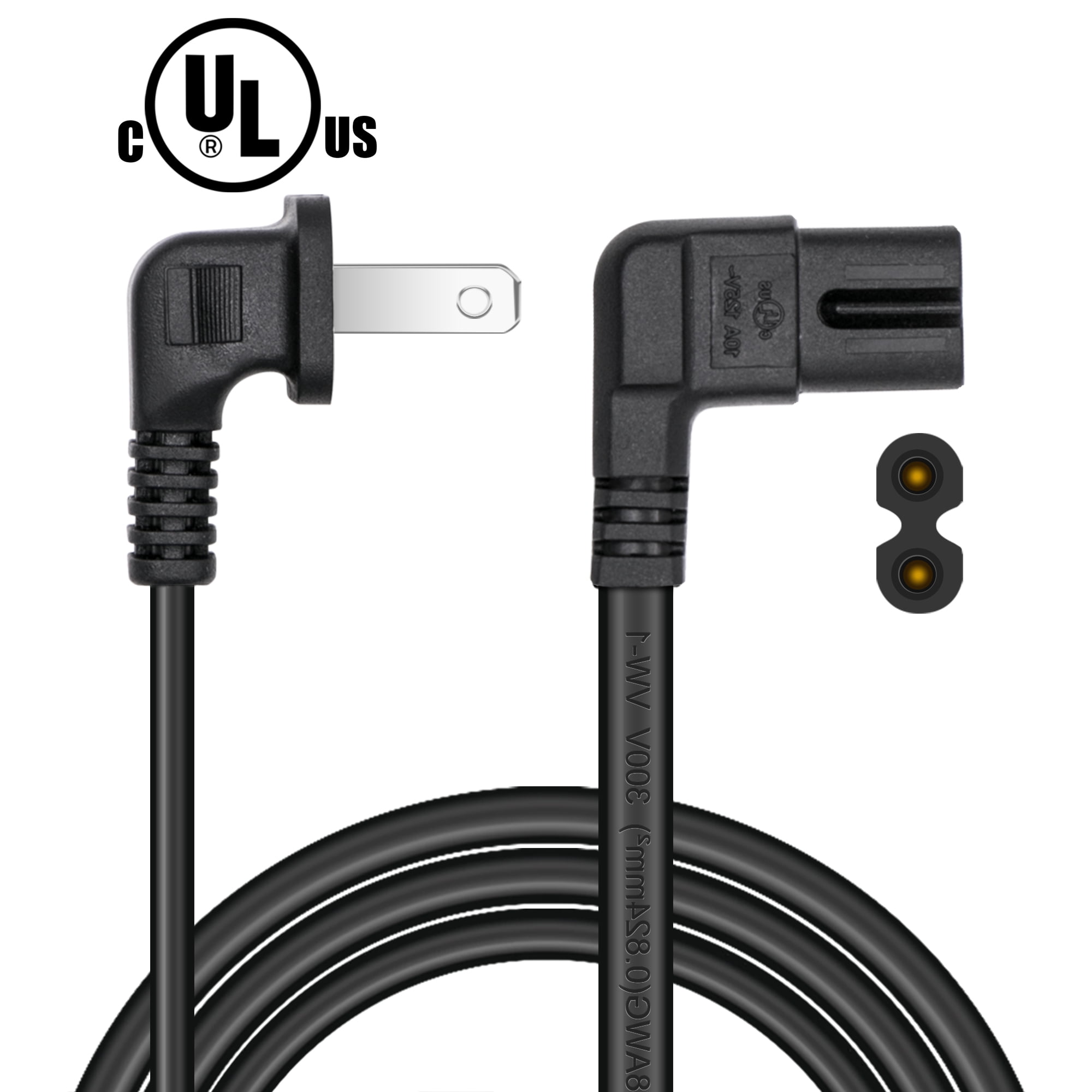 [UL Listed] 6.56Ft/2M 2 Prong 18AWG AC Power Cord High Quality LType