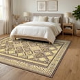 thumbnail image 3 of ODIKA 6'x9' Ultra-Soft Area Rug, Abstract Geometric Mosaic Layered Boho Motif Border Brushstroke None Washable, Bare feet friendly, Silk-Touch for Guest Room, Bedroom, 3 of 7