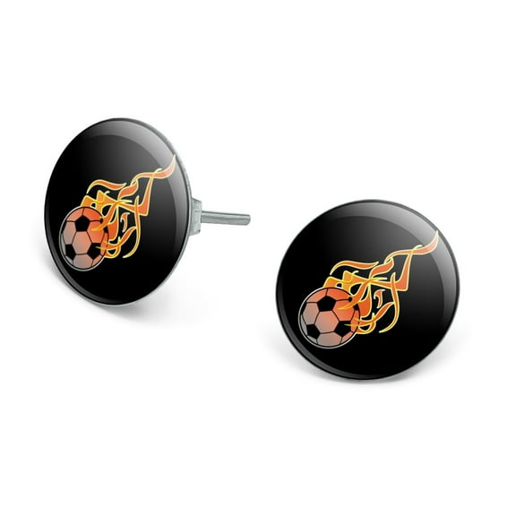Soccer Ball Football Cartoon Flames Novelty Silver Plated Stud Earrings