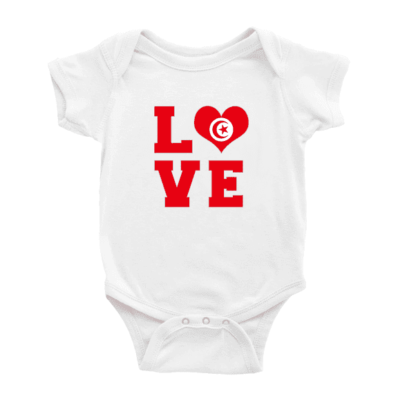 Love Tunisia Flag Heart Baby Rompers Bodysuit (White, 0-3 Months)