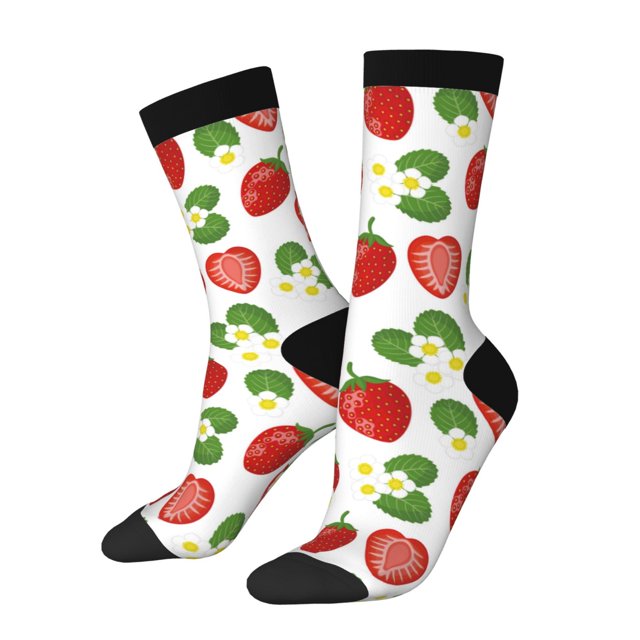 Fotbe Strawberry Calcetas Largas con Estampado para Hombre y Mujer – Calcetas de Compresión Transpirables y Elásticas, Viajar y Uso Diario Talla 5-11