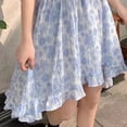 thumbnail image 3 of Women Summer Dress Puff Sleeves High Low Ruffle Hem Floral Print Elastic Waist Summer Dress Blue L, 3 of 8