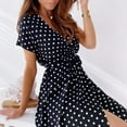 thumbnail image 1 of Nouvelle Robe Décontractée Plissée Aguichant pour Femmes, une Pièce, Imprimé Ropa de Mujer, à Pois, Col en V, à Volants, avec Fermeture Éclair et Laçage, 1 of 2