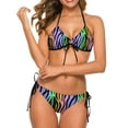 thumbnail image 1 of Blue Tiger Print Bikini Swimsuit Black Stripes Swimwear Sexy Push Up Custom Bikinis Set Women Rave String Swimsuits, 1 of 5