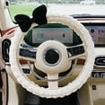 thumbnail image 4 of Car Steering Wheel Cover, Cloth Puffrug Car with Anti-Slip Sweat-Absorbing Woman Car Steering Wheel Cover, White Bow, 4 of 7