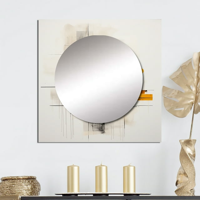 Designart "Purity of Form Grey Yellow Minimalism I" Abstract Collages Square Mirror For Wall Decor - Large Grey Square Mirror Printed Wall Decor - Transitional Square Living Room Mirror