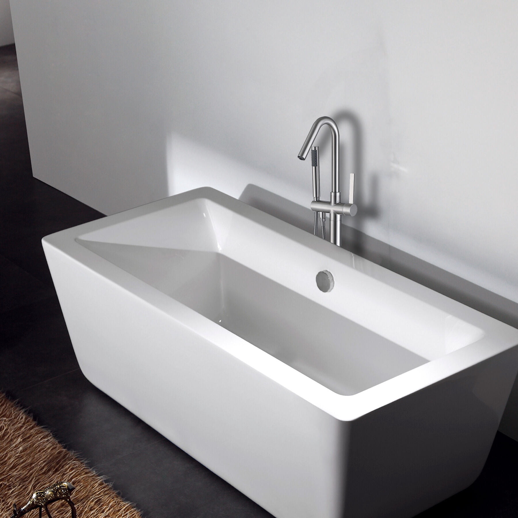 Freestanding Bathtub Faucet, Freestanding Bathtub Faucet with Hand Shower, Brushed Nickel Freestanding Tub Filler,Metal Standalone Tub Faucet, Bath & Faucets Freestanding Tub Faucets