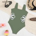 thumbnail image 5 of Baby Swimsuit Girl Teen Girls Solid Sleeveless Fashion Swimsuit with Adjustable Straps and Skeleton Flower Shape Decoration Upf 50+ Toddler Swimsuit Army Green 7 Years-8 Years, 5 of 5