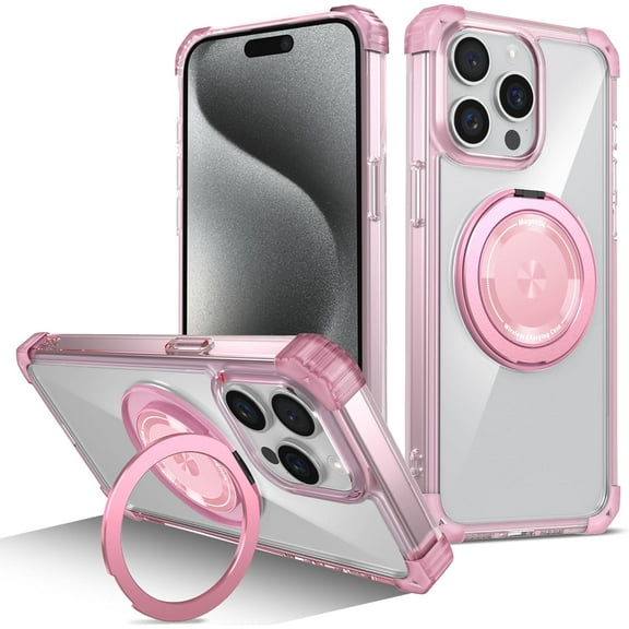 360°Rotatable  Ring for iPhone 12 Pro Max Case Compatible with MagSafe  Grade Shockproof Clear Back Case for iPhone 12 ProMax,Pink