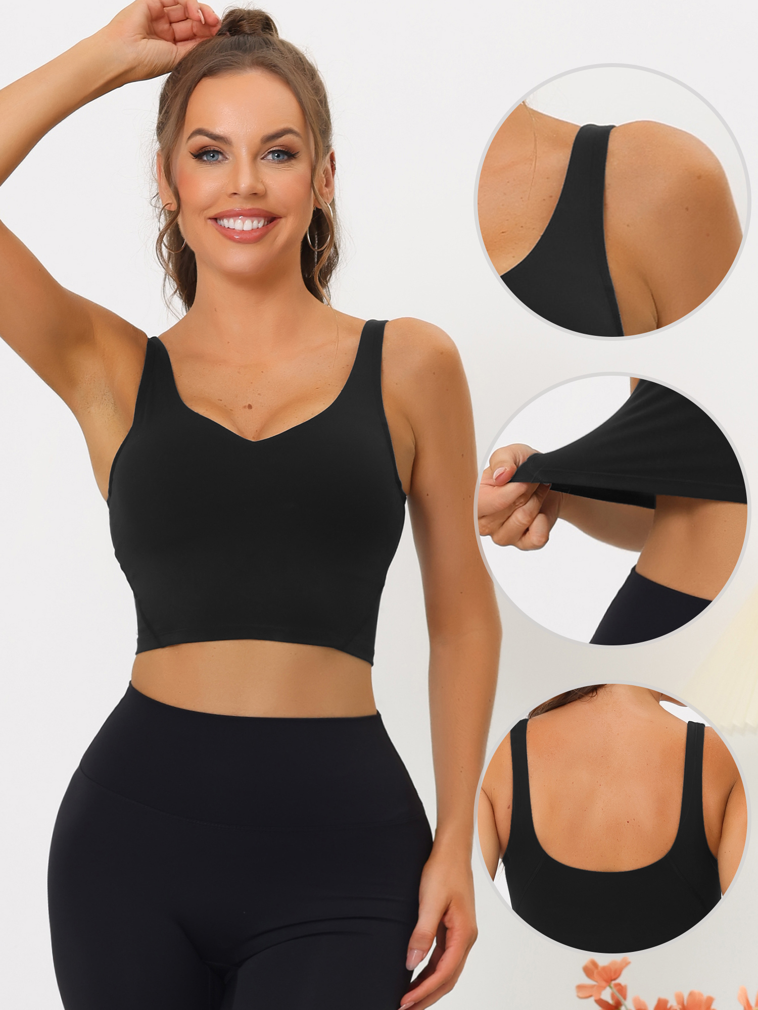 DARING DIVA Sports Bra Medium Support Workout Longline Yoga Tank Top L Black