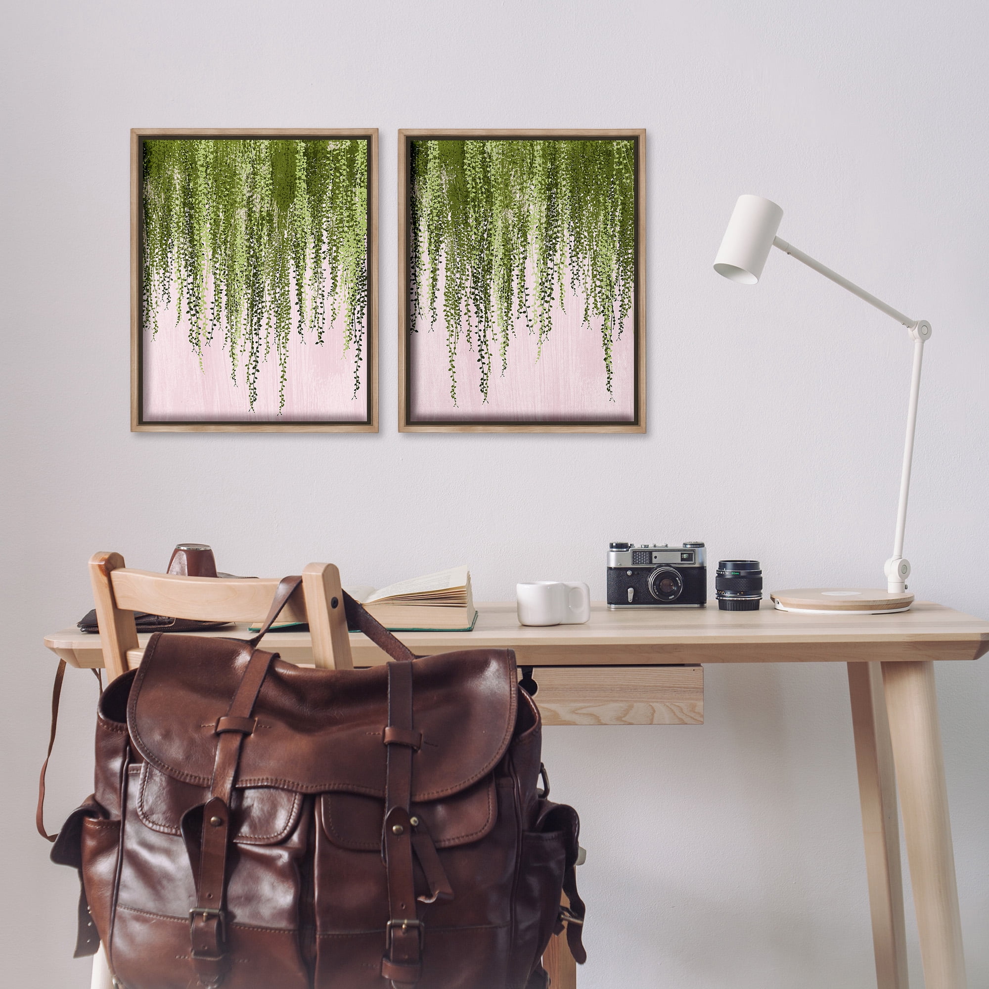 Stupell Industries Natural Falling Ivy Botanical & Floral Painting Brown Floater Framed Canvas Art Print Wall Art, 17 x 21, Set of 2
