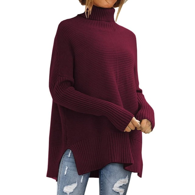 Chandail à Enfiler pour Femmes, Col Roulé Uni à Manches Longues en Tricot, Chandail Confortable à Enfiler pour Femmes, Chandail à Enfiler pour Femmes TG