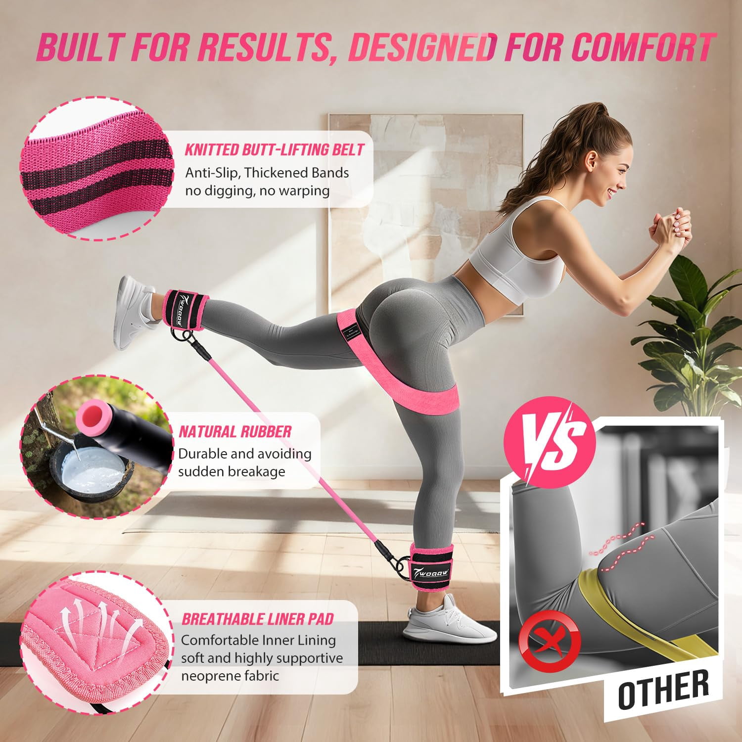Resistance Bands Set - Ankle Resistance Bands with Cuffs for Legs & Glute Workout, Fabric Booty Bands for Women, Home Gym Exercise Equipment for Hip, Pilates, Fitness, Yoga, Physical Therapy