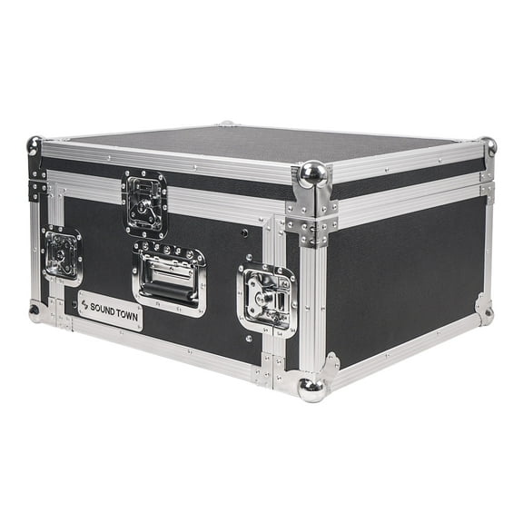 Sound Town 4U PA DJ Pro Audio Rack/Road ATA Case with 11U Slant Mixer Top, 20.2 Rackable Depth, 4 Space Size - Pro Tour Grade (STMR-4U)