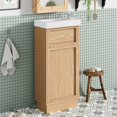 thumbnail image 2 of YINGYING 15.75" Bathroom Vanity with Resin Sink, Wooden Single Sink Bathroom Cabinet with Adjustable Shelf & Push-to-Open Door, Wood Grain Melamine Finish, Reversible Door for Small Spaces, 2 of 15