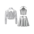 thumbnail image 2 of TSSOE Kids Girls Shiny Metallic Long Sleeve Bomber Jacket Jazz Hip Hop Dance Coat Crop Top And Skirt Set Silver 10, 2 of 3
