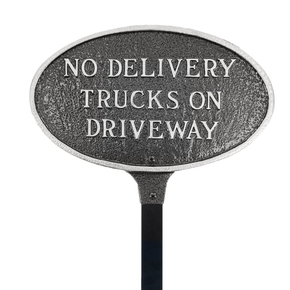 No Delivery Trucks on Driveway Small Oval Statement Plaque with Lawn Stake - Swedish Iron