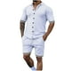 thumbnail image 1 of Mangas de Mano para Hombres, Color Sólido Botón de Solapa de Manga Corta Cardigan Y Pantalones Cortos Conjunto de Traje Deportivo Hecho de Poliéster, Conjunto de Traje para Hombre, 1 of 6