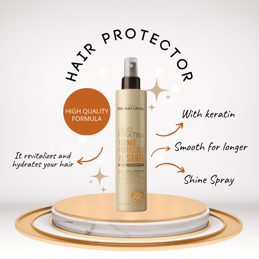 Placenta Life Be Natural Lisso Keratina Smoothing Thermoprotector for Straight or Frizzy Hair-Split Ends Repairing-Nourishing- Frizz Control Termoprotector -250 ml/8.45 fl.oz