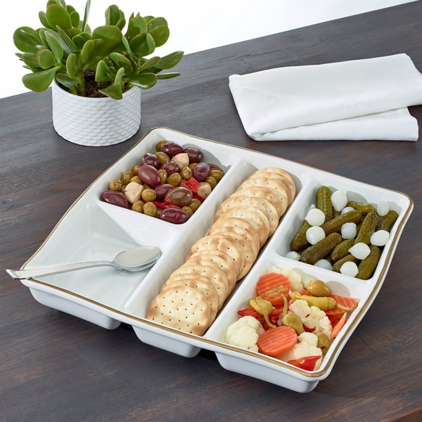 Multisection 12" White Porcelain Appetizer Platter, Walmart Exclusive
