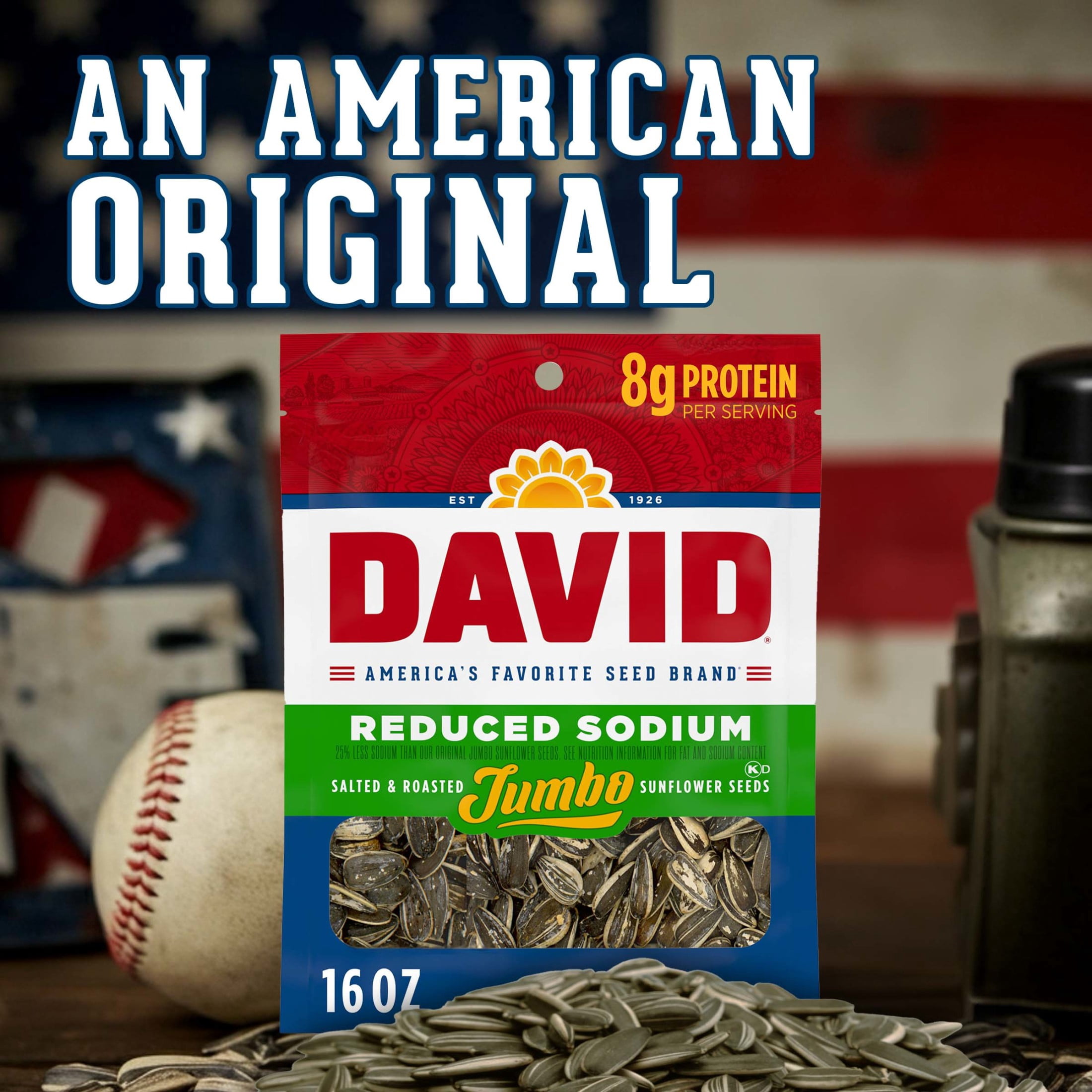 (3 pack) DAVID Reduced Sodium Sunflower Seeds, Original Flavor, 16 oz.