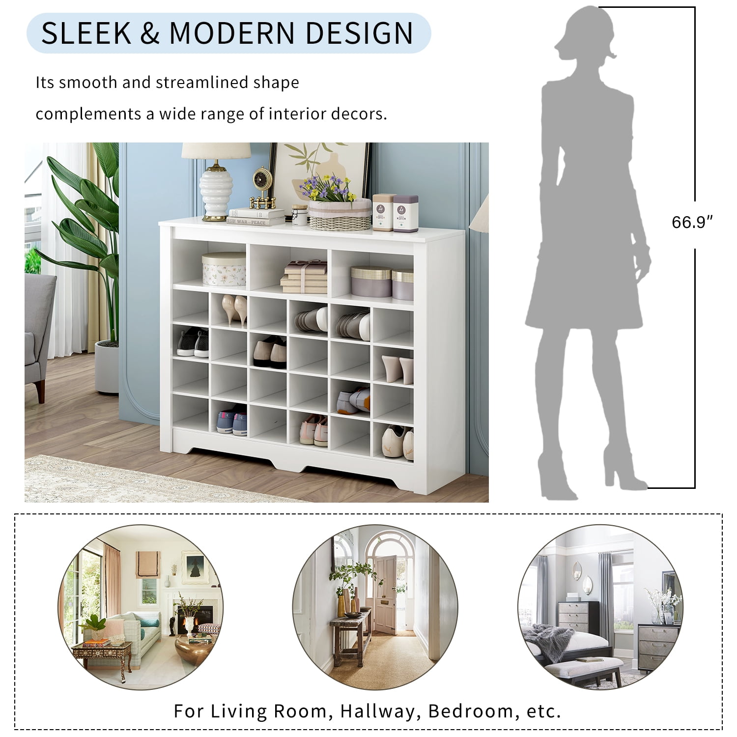 Shoe Storage Cabinet, Shoe Rack with 24 Cubbies, Freestanding Shoe Cubby Organizer for Entryway, Closet, Living Room