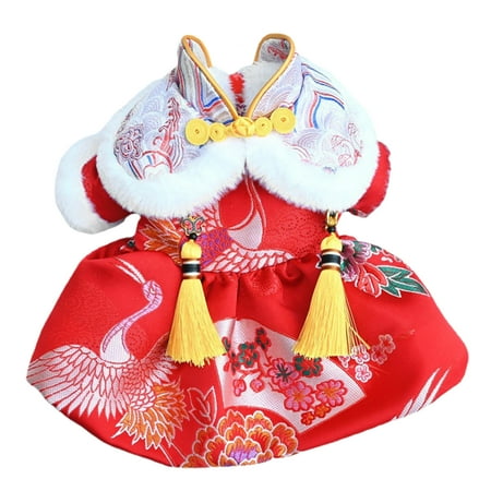 comerut Pet Tang Suit Tassel Design Vibrant Color Button Closure Exquisite Pattern Friendly to Skin Keep Warm Cloth Thickened Cat Dog Fleece Lined Dress Pet Costume Pet Supplies