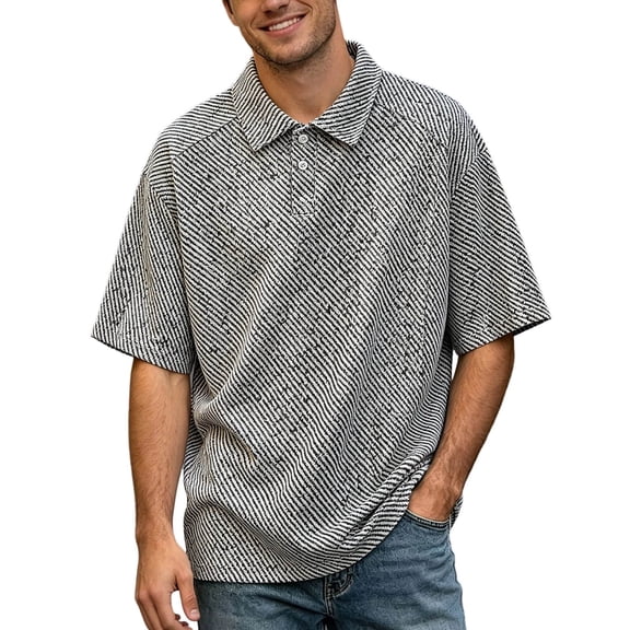 IWRICH Men's Knit Oversize Polo Shirts Short Sleeve Plus Size Henley Collared Shirt Summer Baggy Streetwear White XL