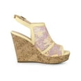 thumbnail image 3 of BLISSFUL STEP Valentine's Women's Shoes Open Toe Platform Heel Laces Wedge Sandals Yellow Purple 6, 3 of 7