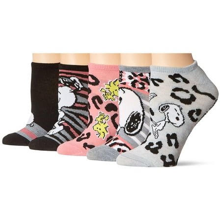 

Peanuts womens Peanuts 5 Pack No Show Casual Sock Animal Print Multi 9 11 US