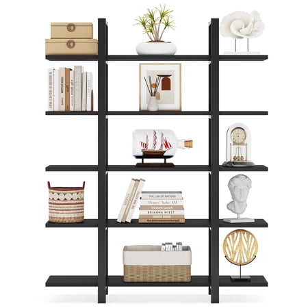 Tribesigns Industrial 5-Shelf Bookcase - Open Storage Shelf with Metal Frame Multi-Purpose Display Rack for Living Room/Home Office/Bedroom (Black)