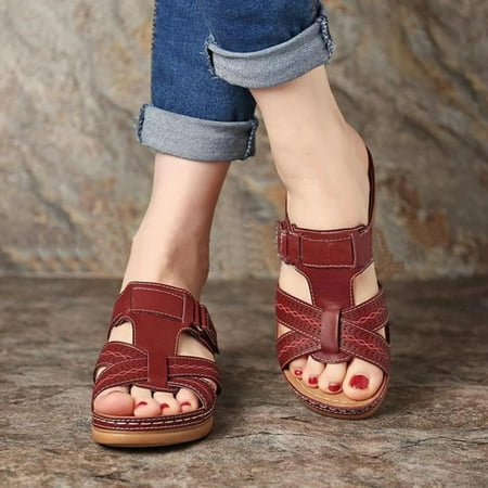 

Pntutb Shoes Deals Summer New Style Plus Size Casual Wedge Heel Adult Womens In-Line Sandals Hot Pink 37