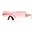 thumbnail image 4 of Rimless Shield Wrap Around Y2K Super Sleek Plastic Arm Sunglasses All Pink, 4 of 8