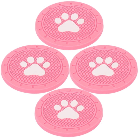 WASHWEPE 4Pcs Paw Shape Pink PVC Car Coaster Cup Holder Coasters Heat Resistance Anti-skid for Car Interior Accessory