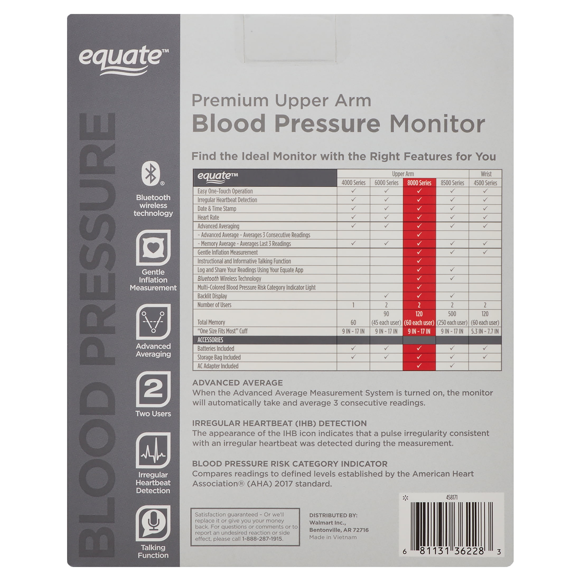 Buy Equate 8000 Series Premium Upper Arm Cuff Blood Pressure Monitor