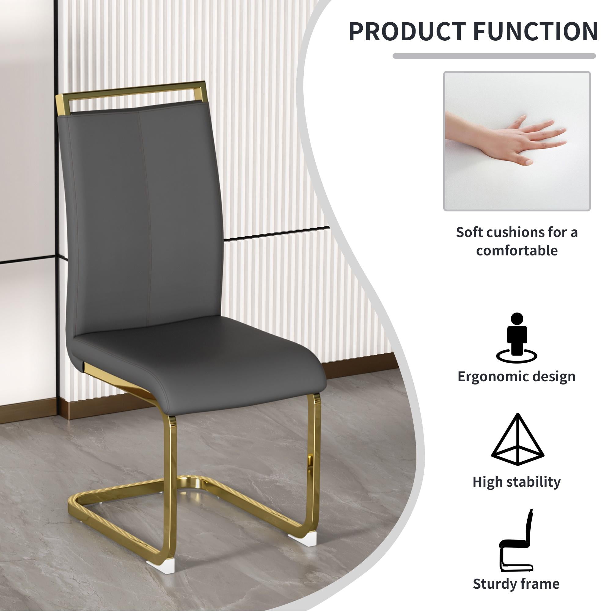 Sumdeal 63" Glass Dining Table Set for 4,Modern Dining Room Table Set for 4, Kitchen Table and PU Leather Chairs Set for 4, Dinner Table with Rectangle Tempered Glass Top and Chrome Golden Base
