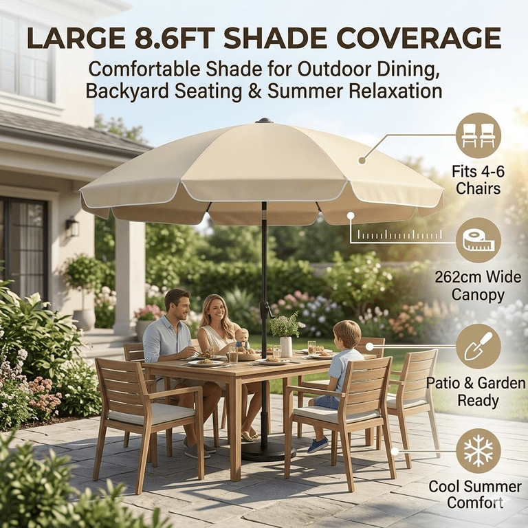 Camkey 9ft Patio Umbrella, UPF50+ Silver Coated photo 2