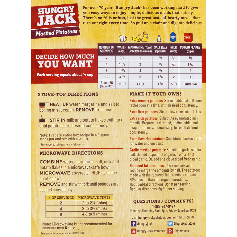 Hungry jack mashed potatoes ingredients hotsell