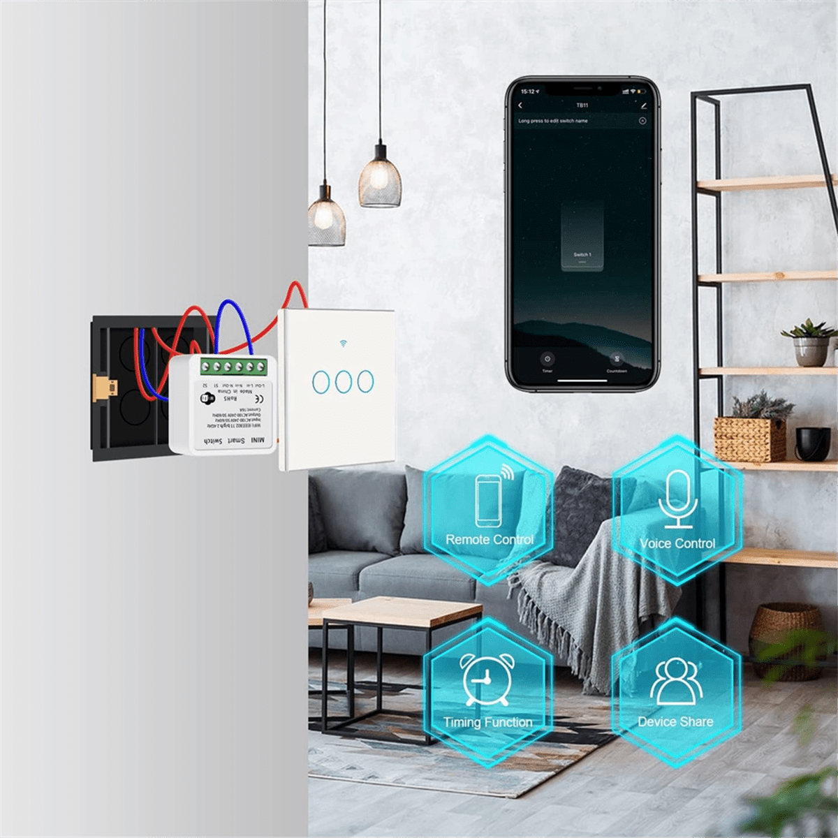 4PCS WiFi Smart Switch Light Switch, APP Remote Control, Voice Control, DIY Mode, Timer Function, LAN Control, 2 Way 16A