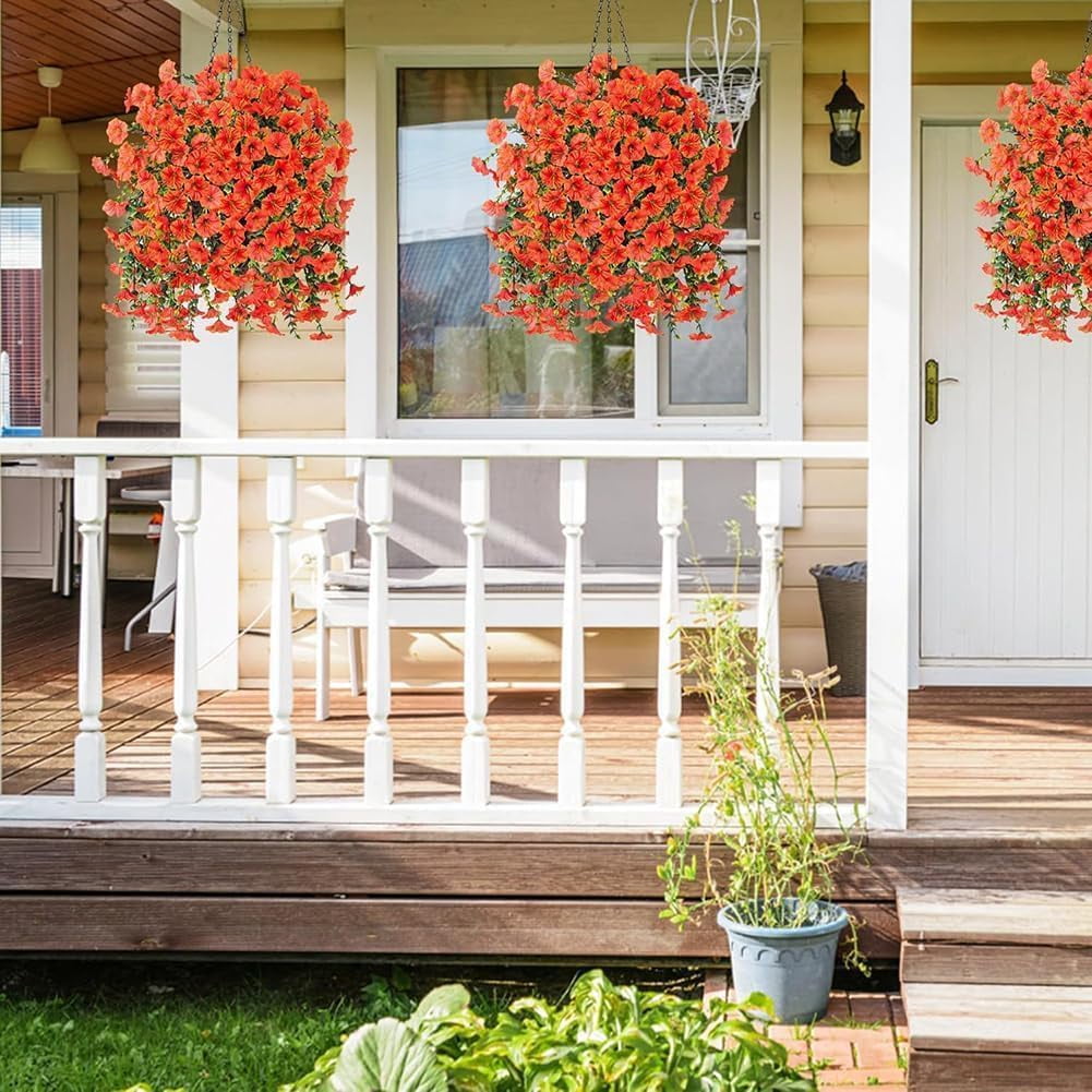 Hanging Morning Glory Artificial Flowers, Colorful Realistic Fake Petunias, Uv Resistant Wall Hanging Artificial Morning Glory with Vines for Decoration Outside Indoor Porch Yard