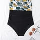 thumbnail image 5 of Traje de baño de una pieza para mujer, traje de baño fruncido con cuello en V y espalda descubierta con estampado Floral para nadar en verano, flor amarilla L, 5 of 7
