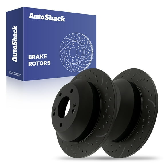 AutoShack 11.89" (302 mm) Rear Solid Drilled & Slotted Brake Rotors E-Coated | Replacement for 2011-2020 Kia Sorento 2013-2018 Hyundai Santa Fe Sport | Black Finish | 2-PC Set | NightGuard