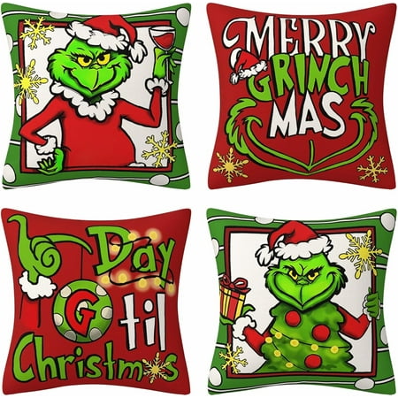 

ChristmasPillowCovers18x18Setof4ChristmasDecorationsChristmasPillowsCaseDecorFarmhouseChristmasThrowPillowCoversSetforHomeBedroomSofaCouch(D)