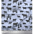 thumbnail image 1 of Soimoi Blue polyester Crepe Fabric Stencil Cow & Pig Animal Print Fabric by the Yard 42 Inch Wide, 1 of 3