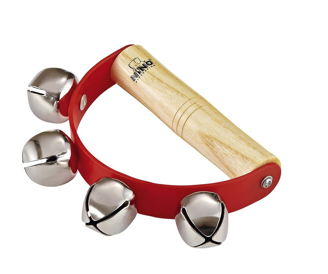 SLEIGH BELLS JINGLE BELLS MUSICAL INSTRUMENT RED WOODEN HANDLE ANYONE CAN PLAY! 